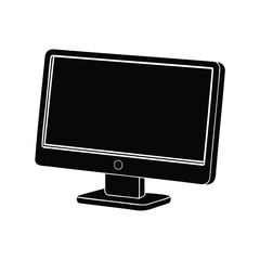 Simple black and white illustration of a computer monitor with a stand