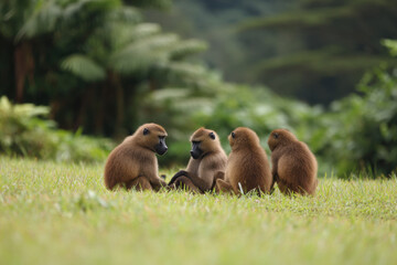Obraz premium captivating scene of primates interacting socially within their natural habitat showcasing their intricate social