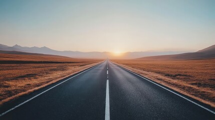 An empty road with a yellow line stretches to a vanishing point on the horizon through a vast, arid landscape under a dramatic, cloudy sky, evoking a sense of journey and solitude