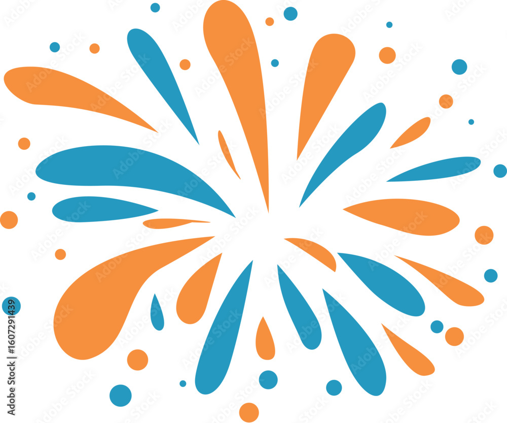 Poster brightly colored fireworks exploding against a white background, creating a festive atmosphere