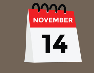 14  November, calendar date icon. 14 November Calendar Date for Deadlines or Appointment. Day, month. vector illustration.
