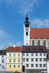 view to historic old town of Krems with piarist church, Austria