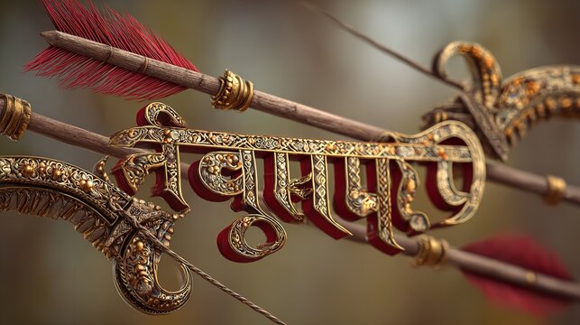 Ram Navami arrow tradition gold inscription calligraphy hindu holiday greeting celebration design