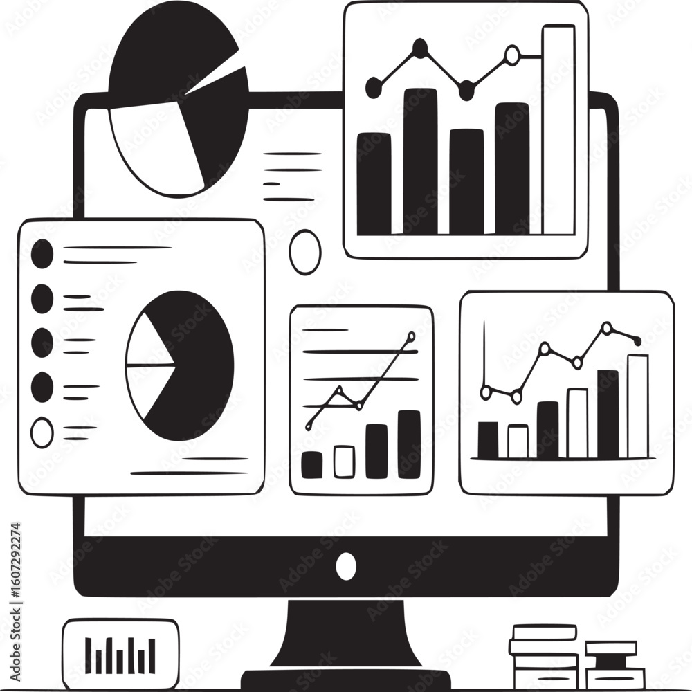 Poster data analysis dashboard on computer screen, business intelligence and data visualization concept