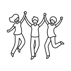 continuous one line drawing three best friends jump 