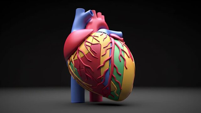 Detailed Multicolored Anatomical Heart Model on a Dark Background for Scientific Educational Purposes