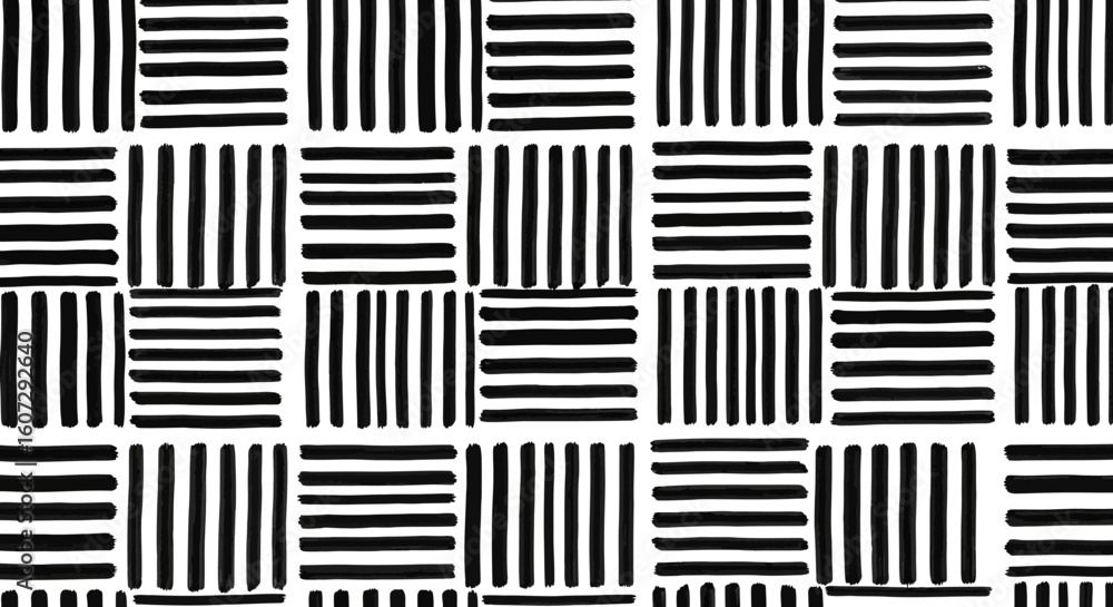 Poster abstract monochrome hand-drawn pattern. seamless checkerboard grid with alternating vertical and hor
