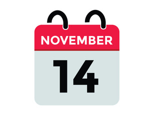 14  November, calendar date icon. 14 November Calendar Date for Deadlines or Appointment. Day, month. vector illustration.
