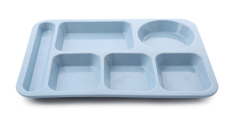 Empty plastic tray isolated on white. School lunch