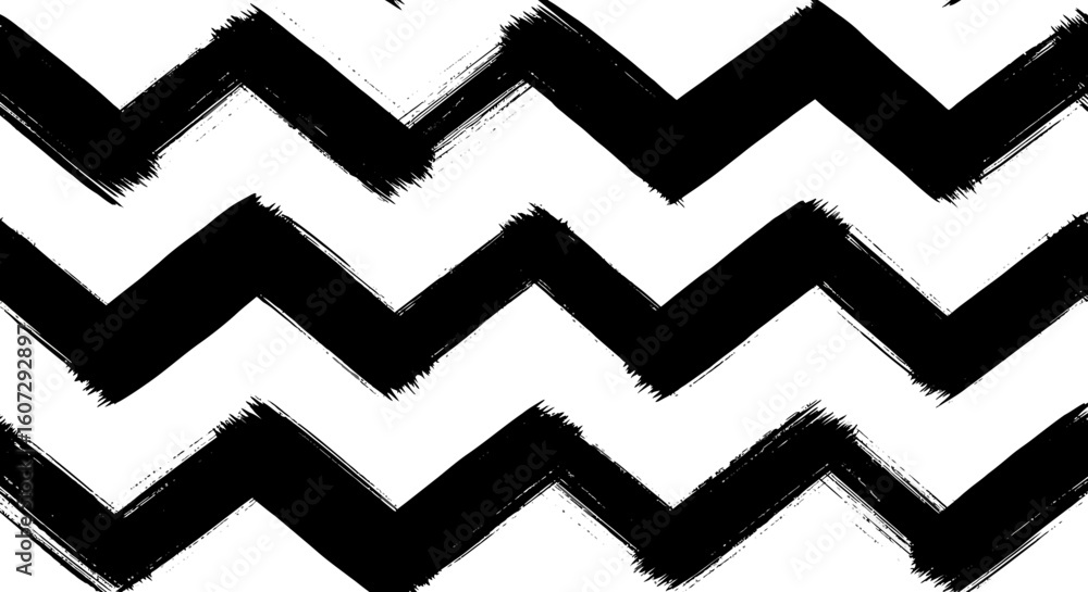 Aufkleber abstract seamless pattern with black zigzag lines. hand drawn chevron background with rough brush st