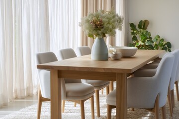 Modern Wooden Dining Table with Light Chairs