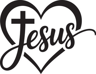 Obraz premium Jesus Heart with Cross Christian Love Typography T-Shirt Design Vector