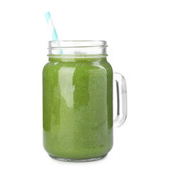 Superfood. Tasty smoothie in mason jar isolated on white