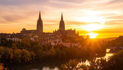 Obraz premium Cathedral at sunset over a city