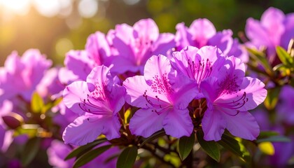 Vibrant purple azaleas in sunlight