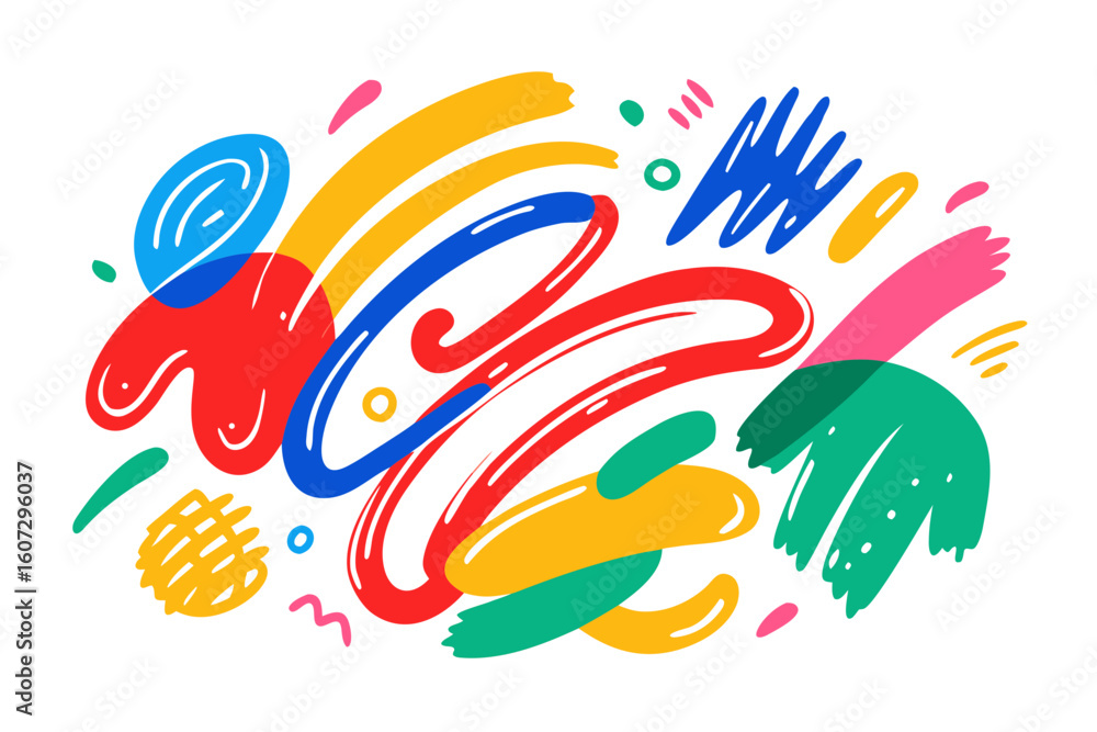 Poster vector vibrant abstract shapes and lines creating dynamic, playful, and modern artistic composition 