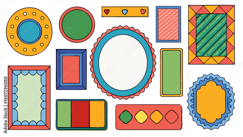 Poster vector whimsical colorful decorative borders frames and shapes collection for creative projects no b