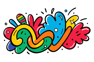 Fototapeta premium Vector Vibrant abstract doodle bursting with joyful, energetic shapes and bright colors no background