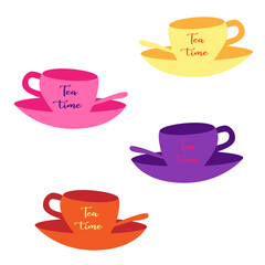 Small set of vector illustrations Wonderland, cup of tea