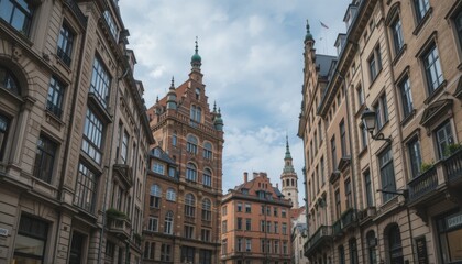 Naklejka premium Historic European Architecture and Clock Towers
