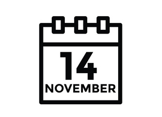 14  November, calendar date icon. 14 November Calendar Date for Deadlines or Appointment. Day, month. vector illustration.
