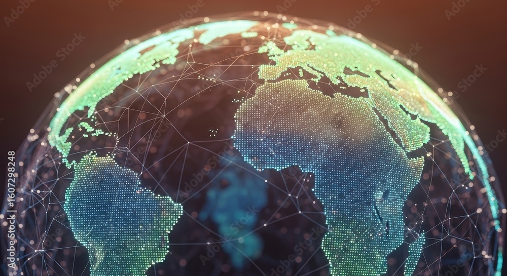 Poster global network connections - a globe illustrating interconnectedness, showcasing global communicatio
