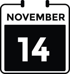 14  November, calendar date icon. 14 November Calendar Date for Deadlines or Appointment. Day, month. vector illustration.

