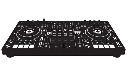 Black and white illustration of a DJ console