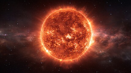 Obraz premium Bright Solar Star in Galactic Space with Fiery Energy Emissions