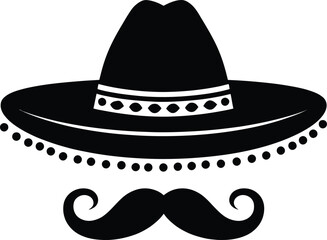 Black silhouette of a sombrero hat and mustache