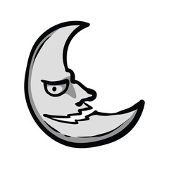Angry Cartoon Crescent Moon with a Face.