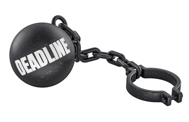 Deadline concept with ball and chain shackle. 3D rendering