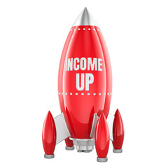 Income Up concept with rocket red. 3D rendering
