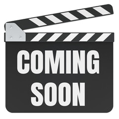 Coming Soon, clapperboard. 3D rendering