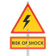Risk of Shock, warning sign with lightning symbol. 3D rendering