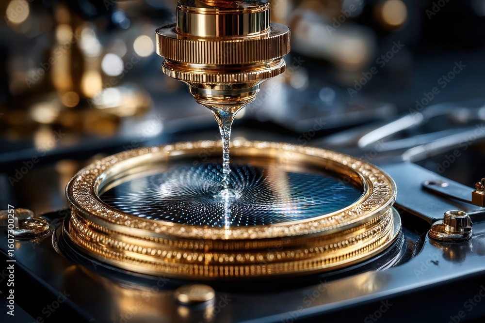 Poster intricate droplet formation on a polished surface in a sophisticated laboratory setting