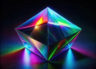Prismatic geometric crystal refracting vibrant light abstract