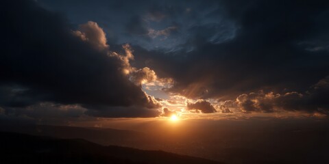 Fototapeta premium Dramatic sunset over mountains hdr panoramic view 360 degree landscape in nature