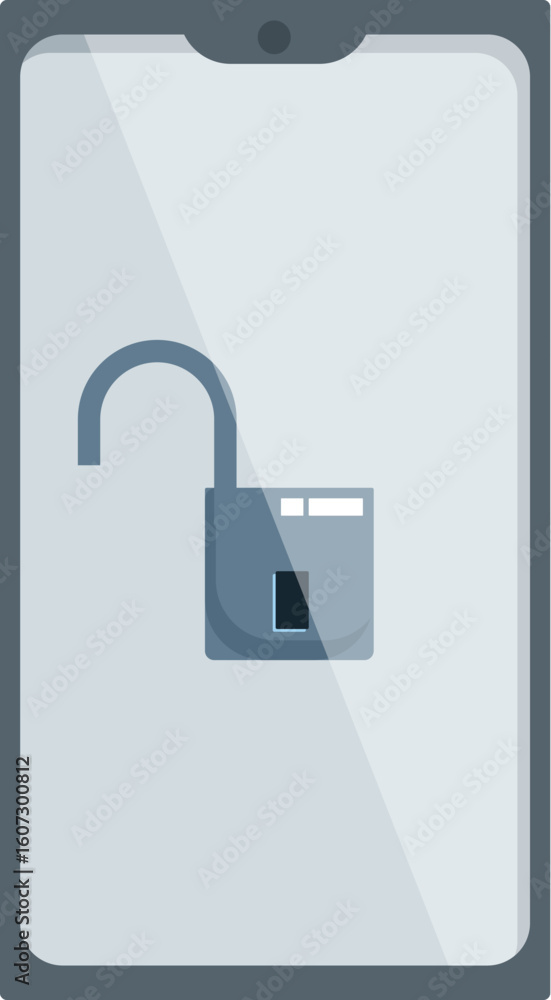 Poster open padlock displayed on smartphone screen, representing unlocked device and mobile security concep