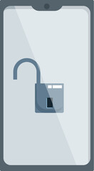 Open padlock displayed on smartphone screen, representing unlocked device and mobile security concept