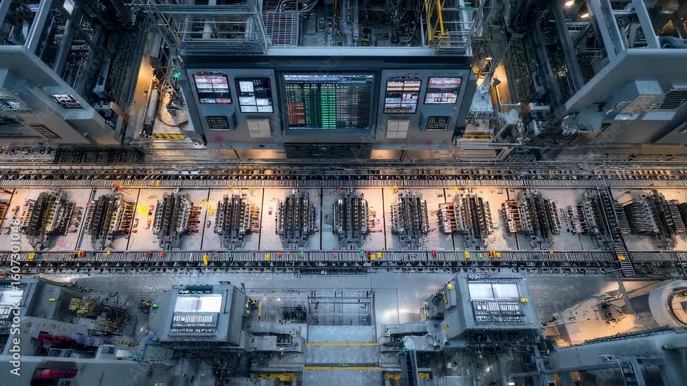 Poster high angle view of an innovative industrial plant automating production processes using modern machi