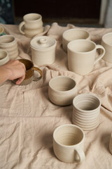 Clay pottery class hobby close up