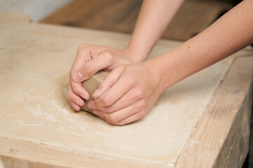 Clay pottery class hobby close up