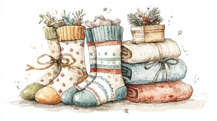 Cozy holiday socks in a warm winter drawer a festive photography scene