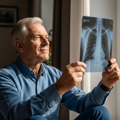 Elderly Woman Undergoing Lung X-Ray
