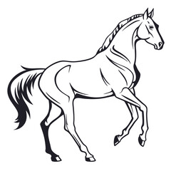 Obraz premium Elegant silhouette of a horse in motion against a clean white background