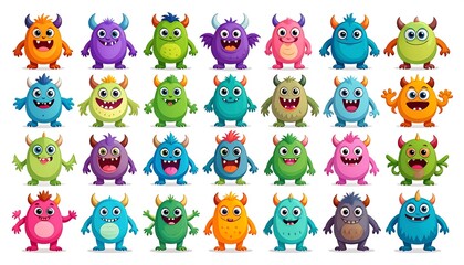 Colorful Cartoon Monsters Various Poses