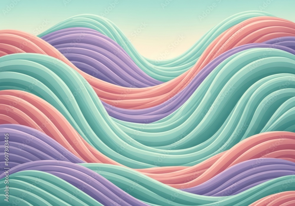 Poster pastel wave abstract - abstract of pastel colored waves, creating a calming and visually appealing d