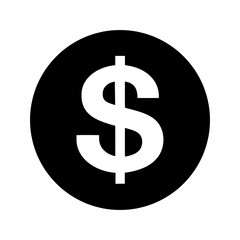Dollar coin icon with currency mark shown in simple clean silhouette style