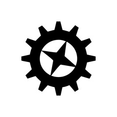 Gear icon silhouette with six sharp teeth in mechanical cogwheel form